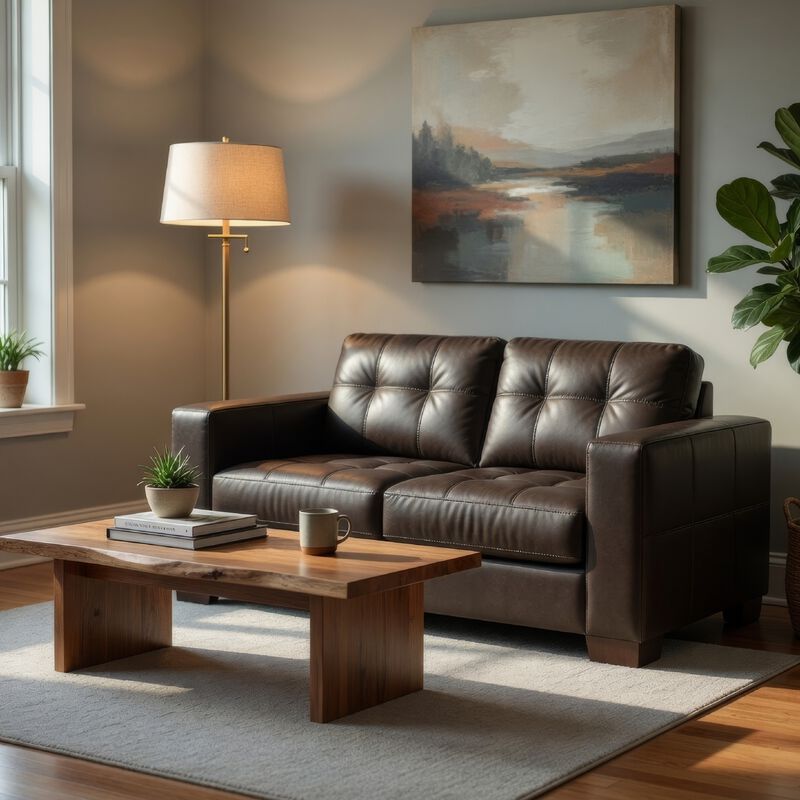Lenie Loveseat, Block Stitched Dark Gray Real and Faux Leather 70 Inch image number 6