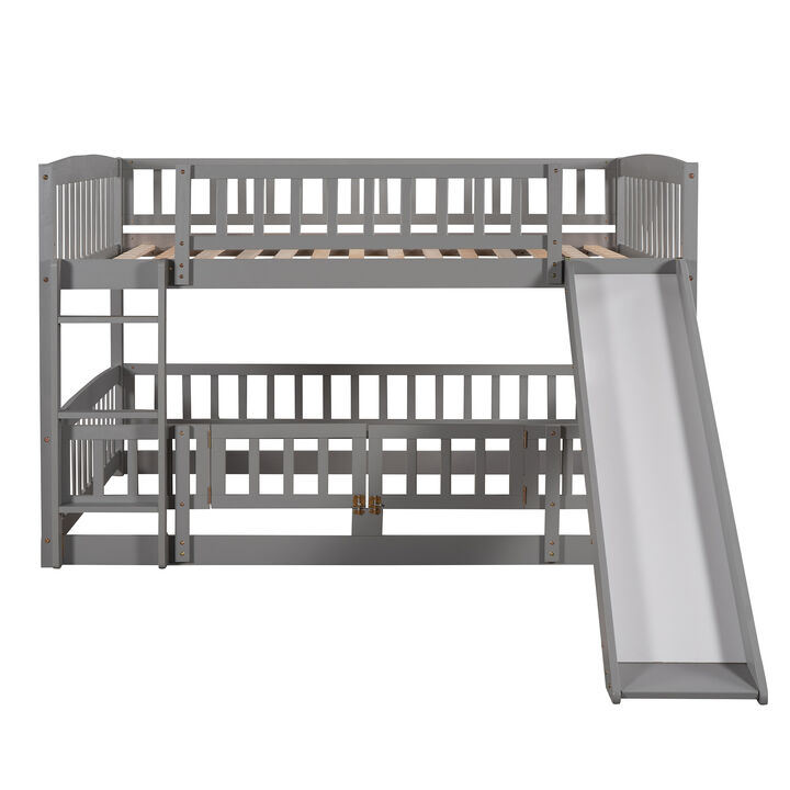 Merax Low Bunk Bed with Fence and Ladder for Toddler Kids