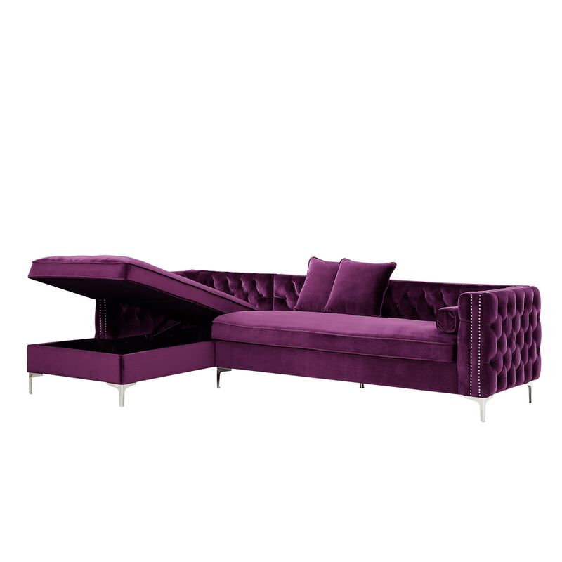 Inspired Home Clarinda Velvet Left Facing Chaise Sectional Sofa