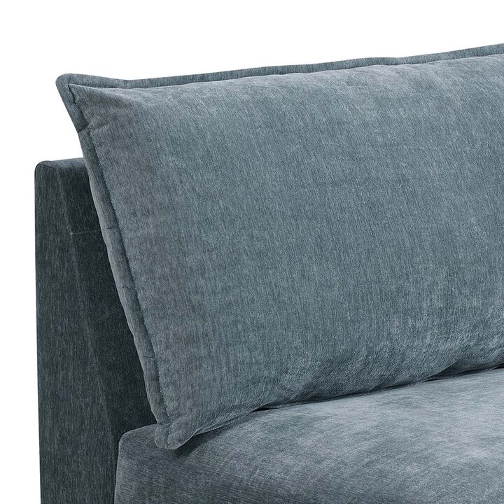 Rio 33 Inch Modular Armless Sofa Chair, Lumbar Cushion, Slate Blue Fabric - Benzara