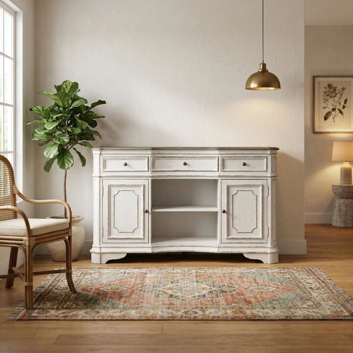 Liberty Furniture Rubberwood Solid Wood Buffet Cabinet with Storage and Drawers Sideboard, White