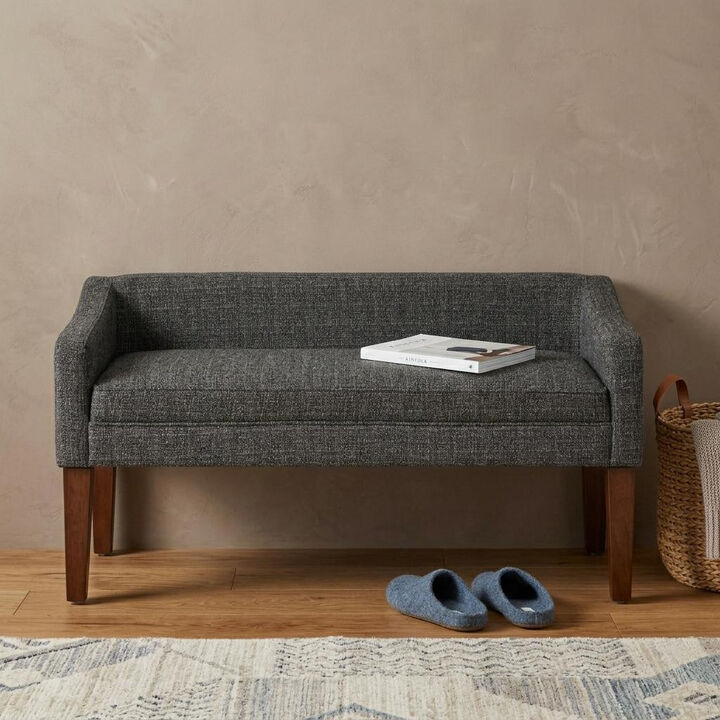 HomeRoots 50" Beige and Brown Fabric and Wood Upholstered Bench