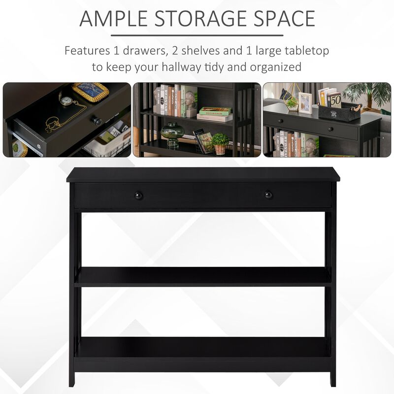 Black Entryway Table: Console with Drawers and 2 Shelves