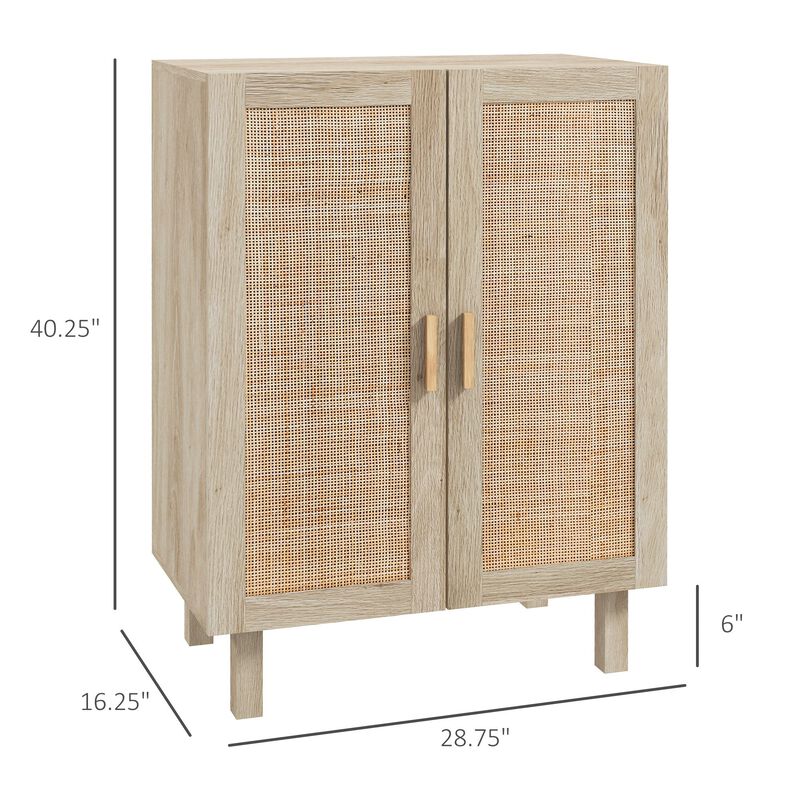 Kitchen Buffte Cabinet, Rattan Kitchen Storage Cabinet, Coffee Bar Cabinet with 2 Rattan Doors & Adjustable Shelves, Natural