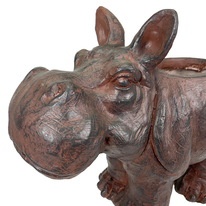 Brown 17" Hippo MGO Planter, Durable Weatherproof Magnesium - Indoor/Outdoor image number 2