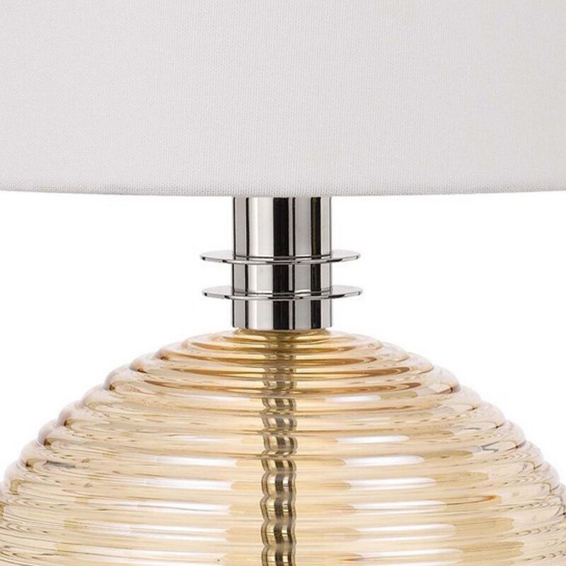 Table Lamp with Textured Glass Ball Accent, White and Chrome - Benzara