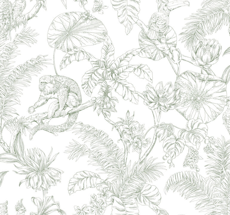 Tropical Sketch Toile Forest Wallpaper