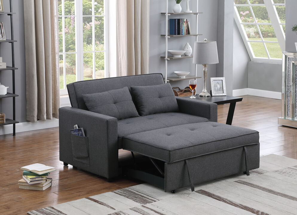 Streamdale Zoey Dark Gray Linen Convertible Sleeper Loveseat With Side Pocket