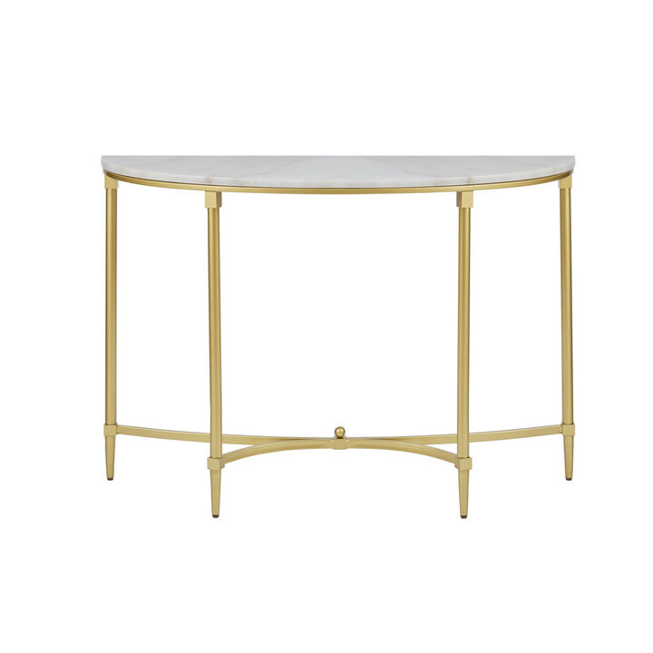 Gracie Mills Marlee Round White Marble and Gold Metal Console Table