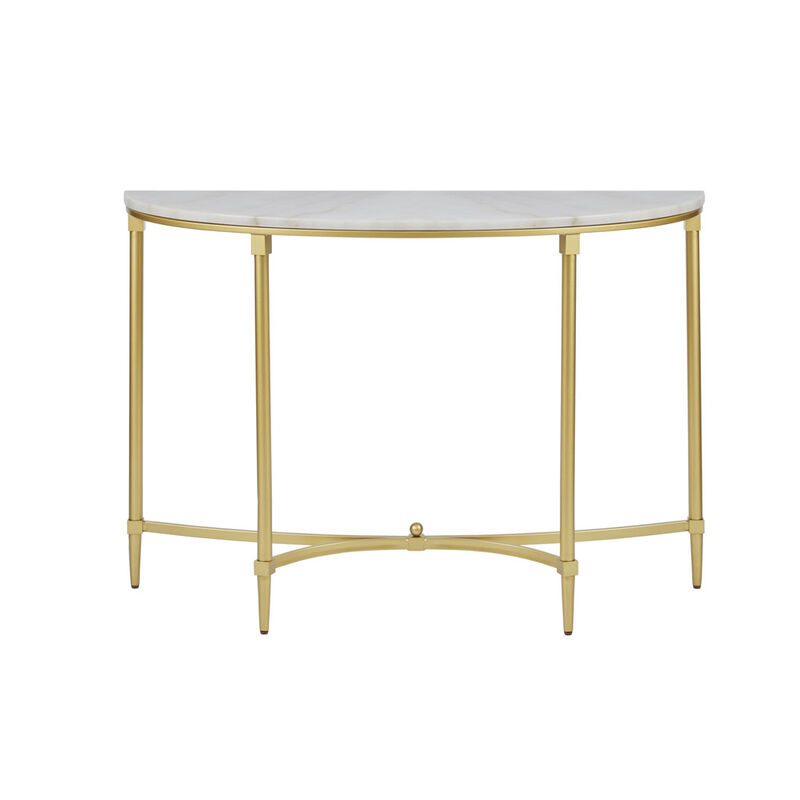 Gracie Mills Marlee Round White Marble and Gold Metal Console Table