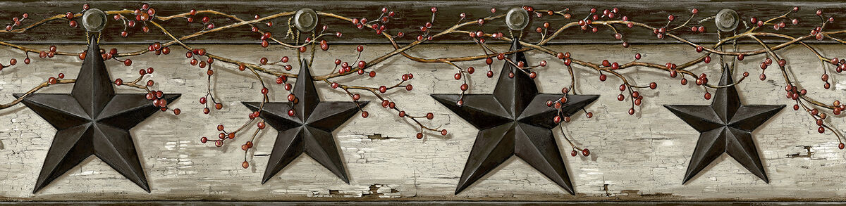 Ennis Black Rustic Barn Star Wallpaper