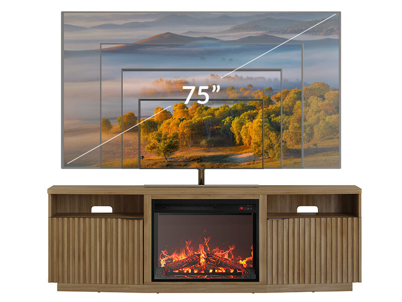 BELLEZE TV Stand with 23" Electric Fireplace Heater, 68" Entertainment Center for TV Up to 75",  Media Console Table with Cable Management for Living Room, Bedroom