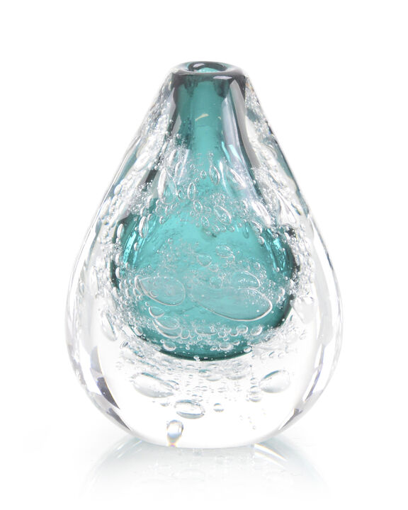 Azure Art Glass Vase With Bubbles