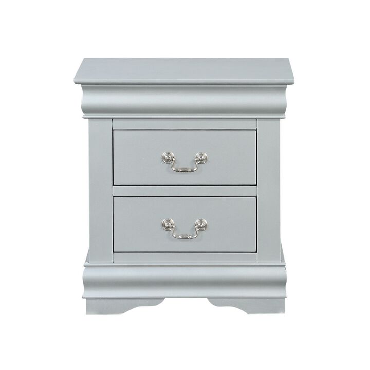 Traditional Style Wooden Nightstand with Two Drawers and Bracket Base, Gray-Benzara