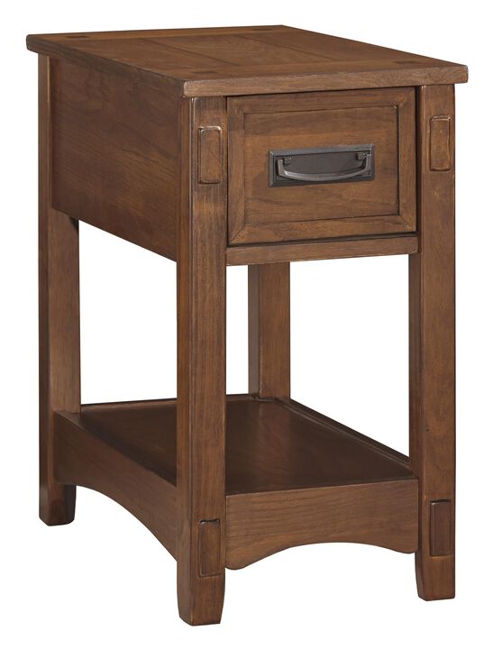 1 Drawer Chair Side End Table with Open Bottom Shelf, Brown- Benzara