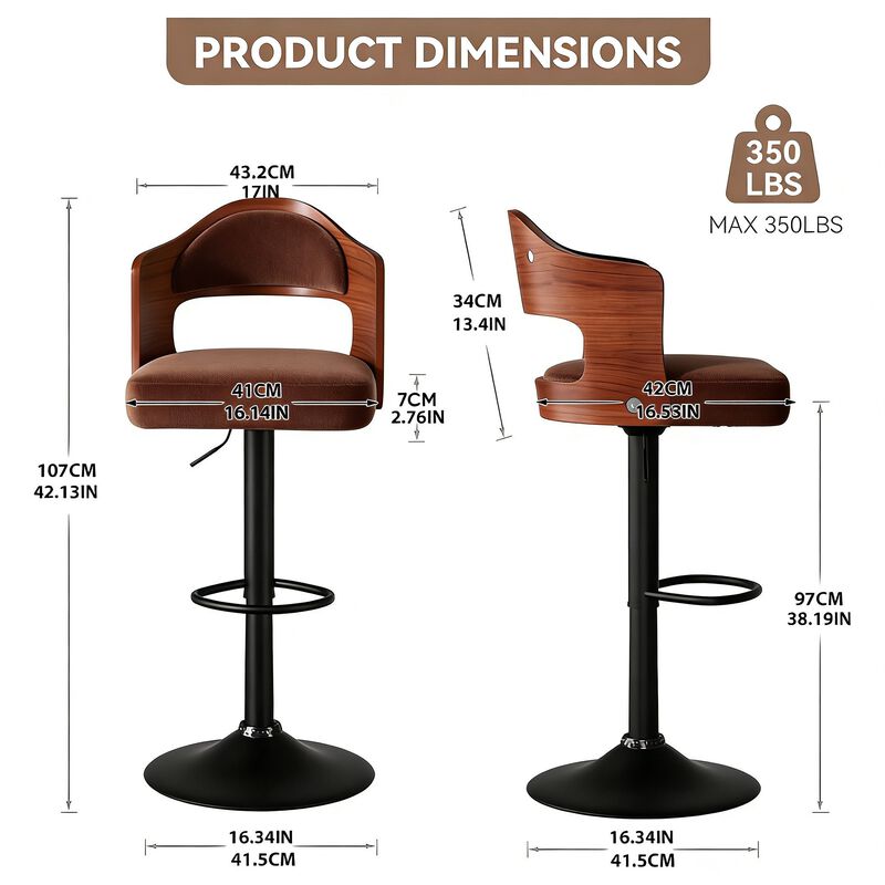 Modern Rustic Dual-Color Swivel Bar Stools Set of 2, Height Adjustable Counter Height Stools with Footrest, 360 Degree Commercial Kitchen Chairs for Home, Hotel image number 2