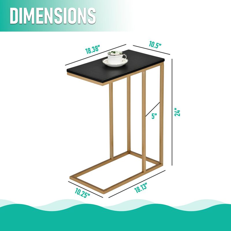 Kings Brand Furniture C-Shaped End Table Side Table for Sofa and Bed Couch Table TV Tray for Bedroom and Living Room (Gold/Black) image number 2