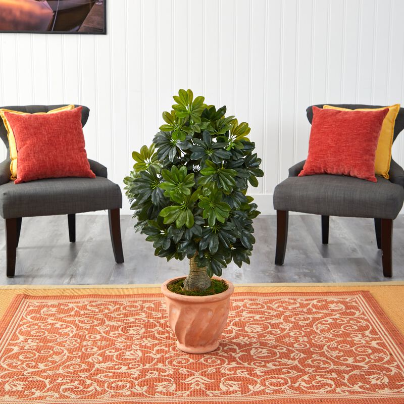 Hivvago 39 Inches Schefflera Artificial Tree in Terra-Cotta Planter (Real Touch)
