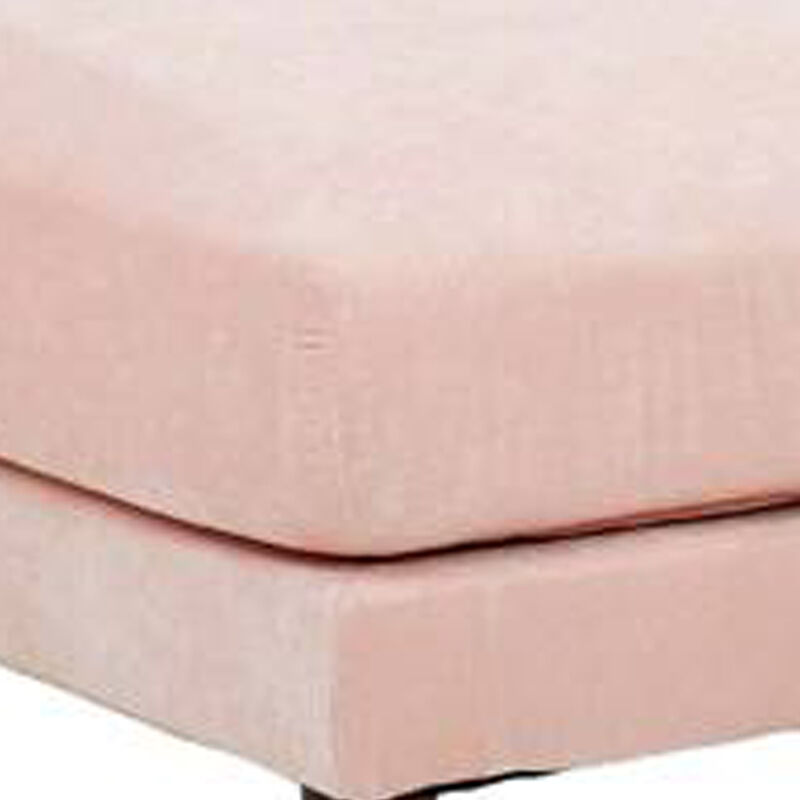 Rio 32 Inch Modular Ottoman, Box Cushion Seat, Wood Legs, Blush Pink - Benzara