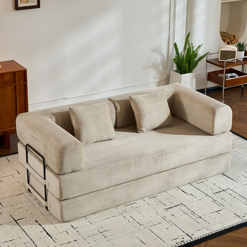 GOODSILO Convertible Sleeper Sofa Bed with Cylindrical Pillow, Folding Mattress Couch with Fixed-Shape Frame, Floor Sofa Lounge Couch image number 1
