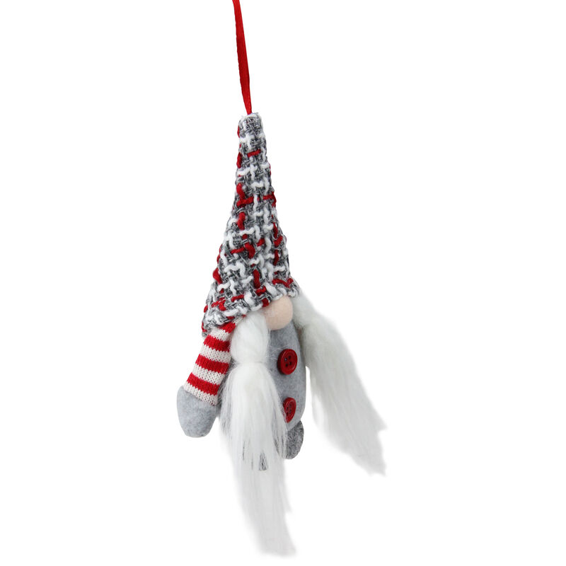 6" Gray and Red Plaid Santa's Helper Gnome Hat Christmas Ornament image number 2