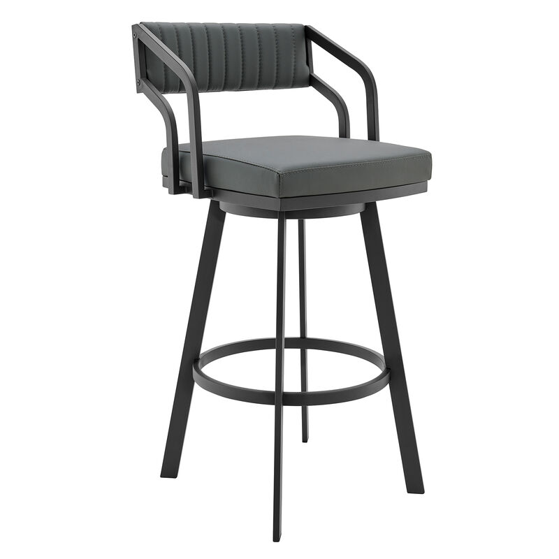 Capri  Swivel Modern Black Metal and Slate Gray Faux Leather Bar and Counter Stool