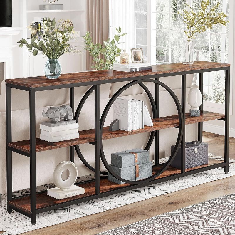 Tribesigns Rustic 3-Tier Wood Console Table with Storage Shelves image number 2