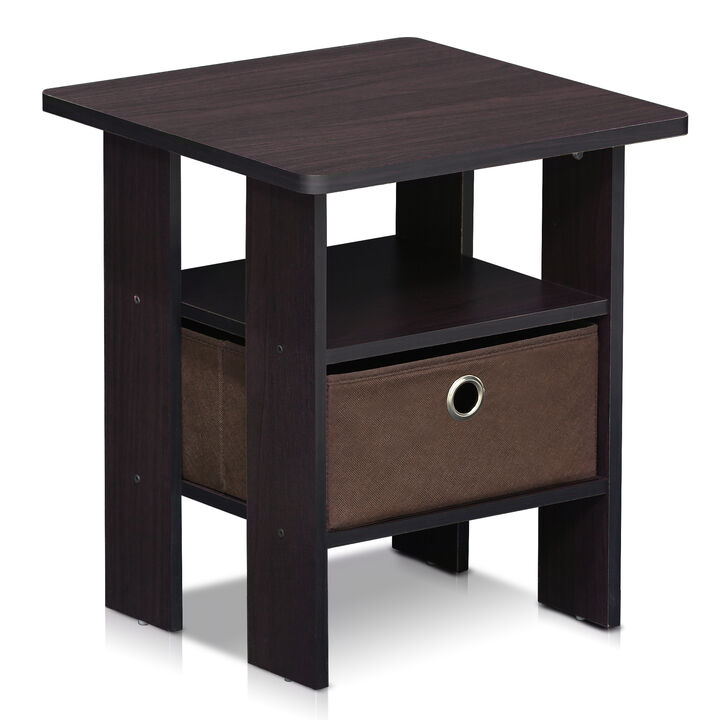 Furinno Andrey End Table / Side Table / Night Stand / Bedside Table with Bin Drawer, Dark Walnut, 1-Pack, Center Bin