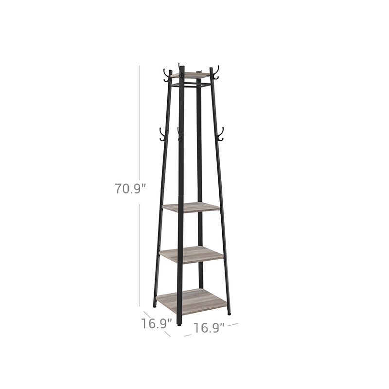 Coat Rack Stand with 3 Shelves for Entryway Organizer Storage image number 2