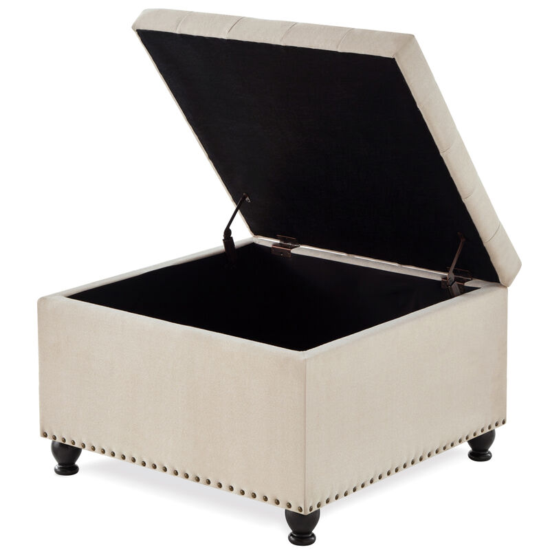 Streamdale Beige upholstered storage ottoman with wooden legs image number 5