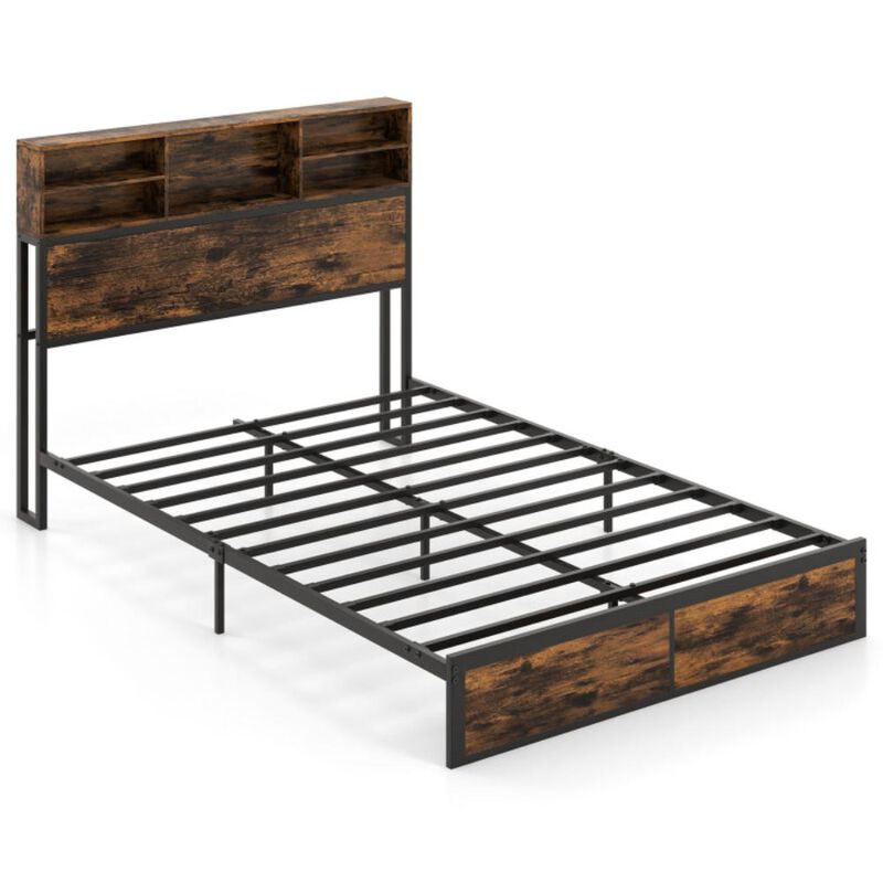 Hivvago Full Size Bed Frame with Storage Headboard Industrial Metal Platform Bed