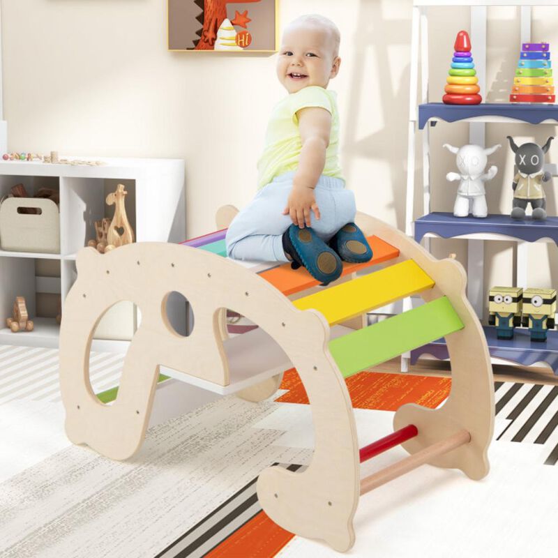 Hivvago 2-in-1 Rocking Horse Arch for Kids Montessori Climbing Toys with Arch Climber