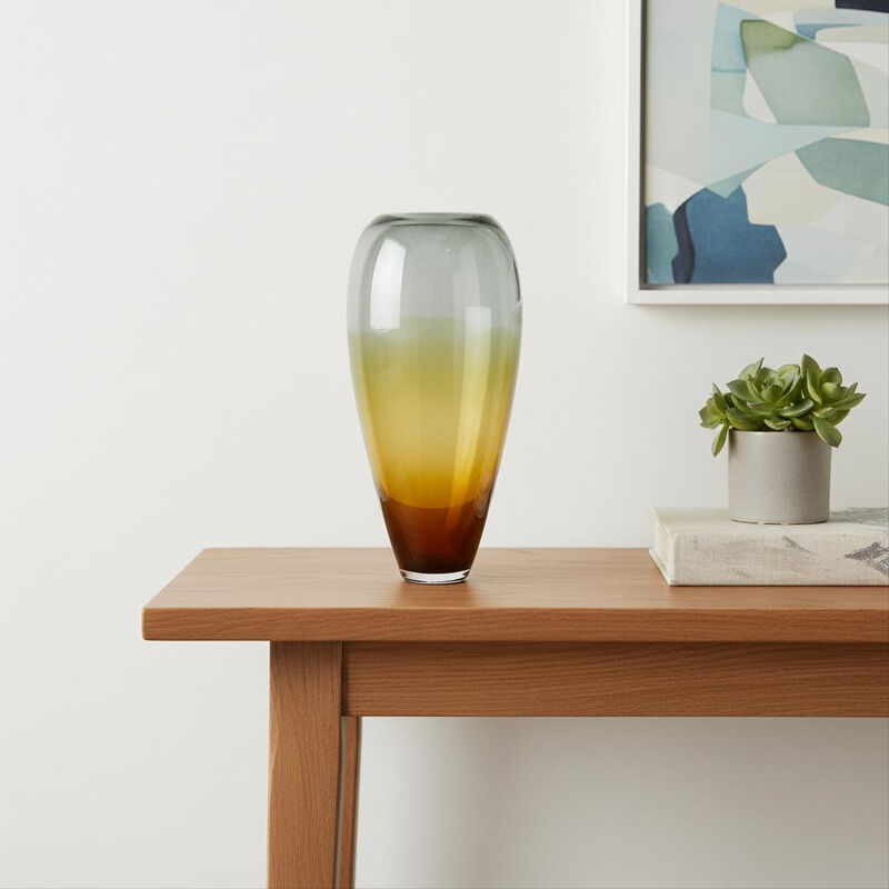 HomeRoots 19" Clear And Brown Ombre Glass Table Vase image number 1