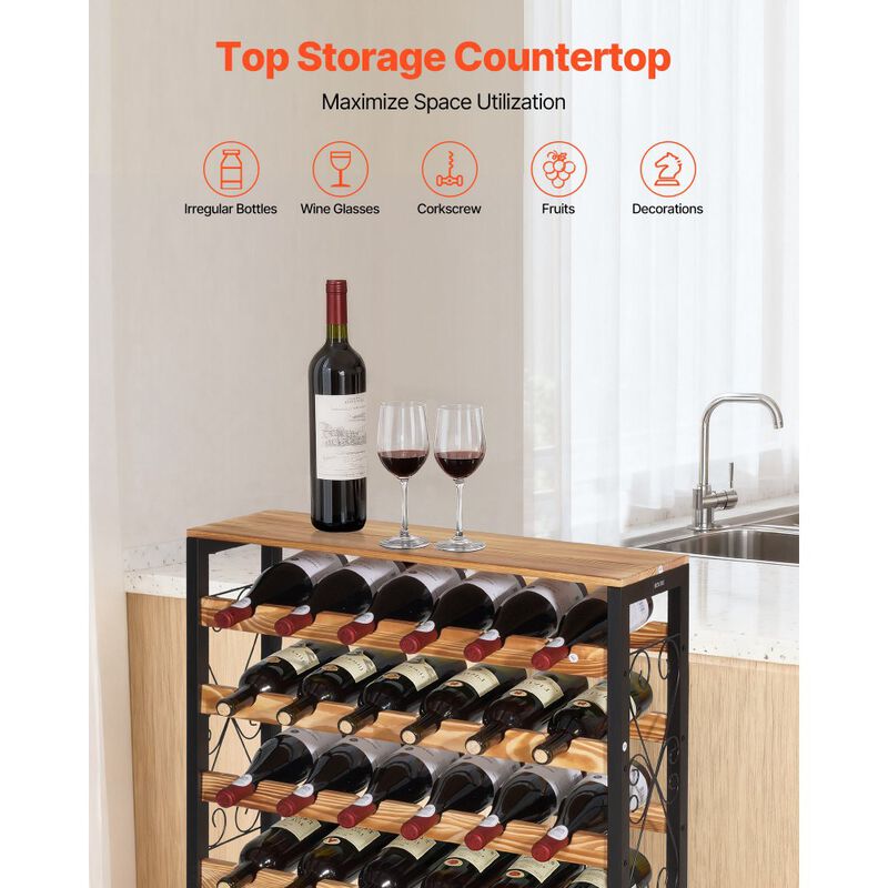 Floor Wine Storage Rack with Wood Top Holds 48 Bottles, 8 Tier Design image number 6