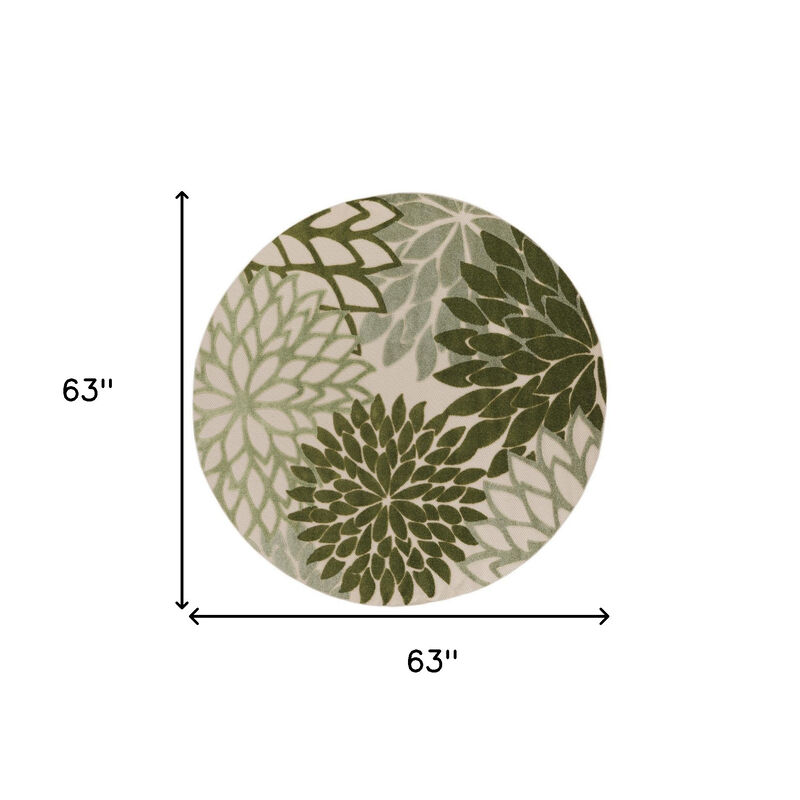 HomeRoots 5' Ivory Green And Dark Green Round Floral Indoor Outdoor Area Rug image number 4