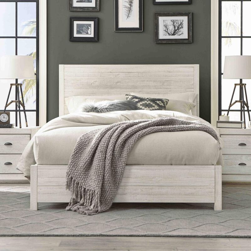 Hivvago FarmHome Off White Solid Pine Platform Bed in Queen Size