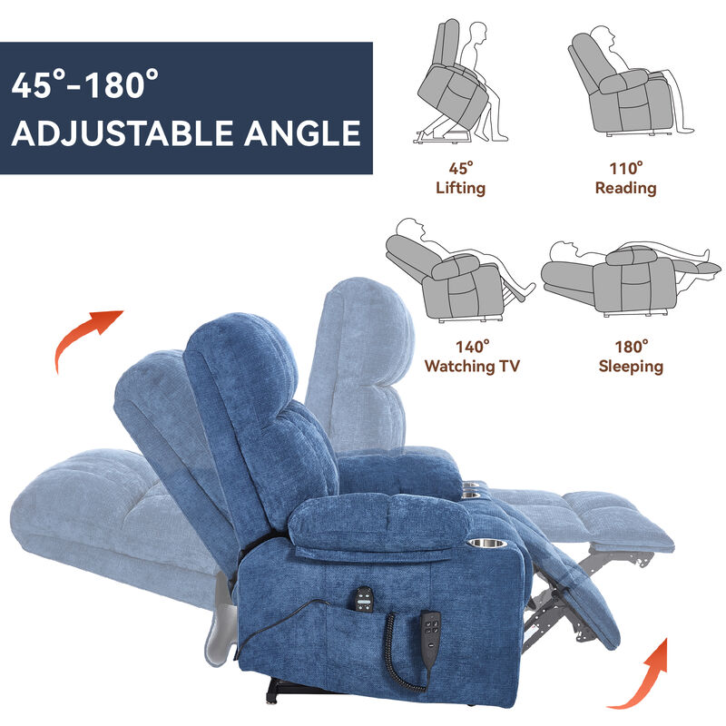 Dual Motor Infinite Position Chenille Power Lift Recliner Chair with Massage and Lumbar Heating