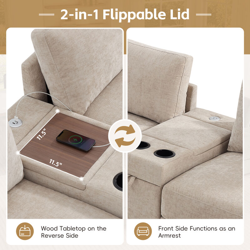 Merax Customizable Modular Sofa with Cloud-Like Comfort, Movable Ottoman, Flippable Console Lid image number 6