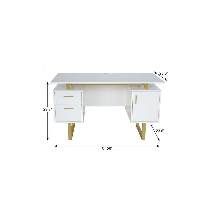 HomeRoots 51" Gray and Silver Wood and Steel Pedestal Executive Desk With Two Drawers image number 6