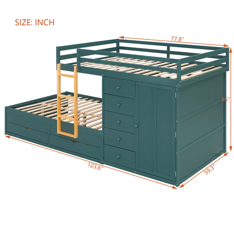 Merax Full Size Bunk Bed with Drawers & Mini Wardrobe image number 3
