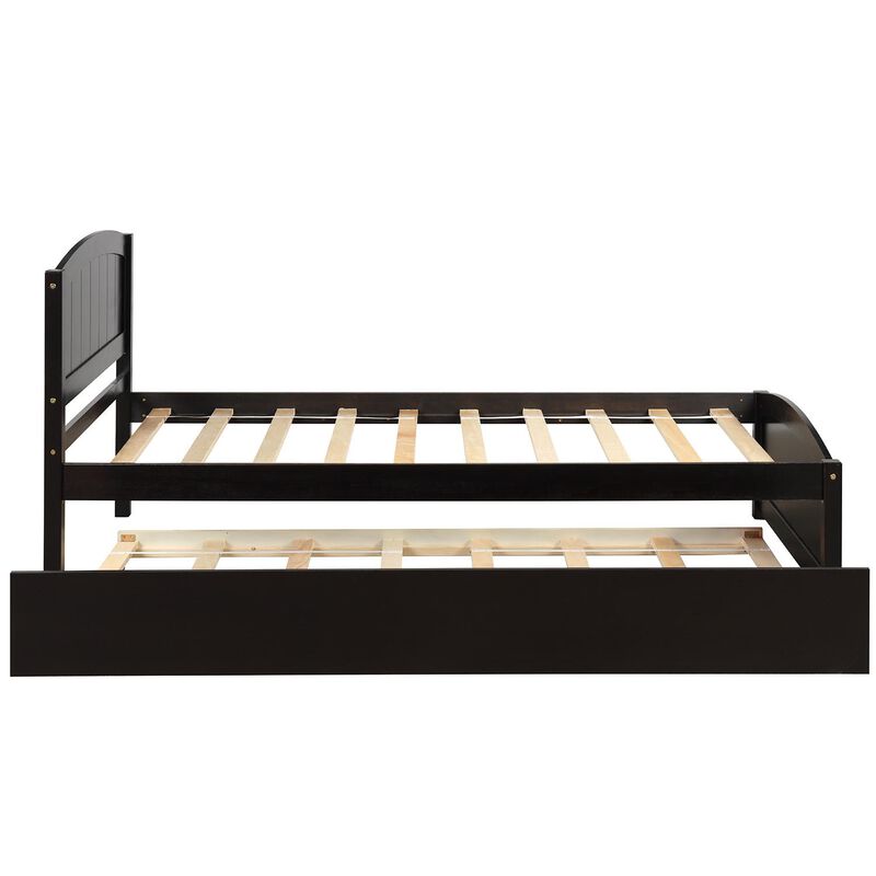 Platform Bed with Trundle Space-Saving Wooden Bed Frame for Kids, Teens & Adults