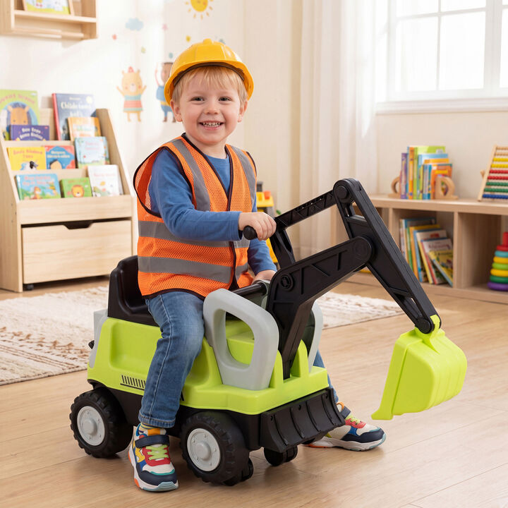 Kids Electric Ride On Tractor with Excavator Digging Arm and Detachable Trailer Toy