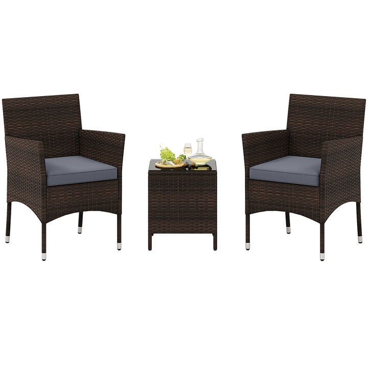 Outdoor 3-Piece Patio Set with Cushioned Chairs and Sleek Glass Table