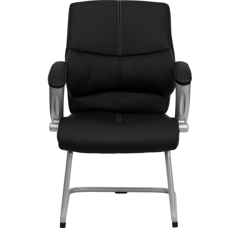 Flash Furniture Tristan Black LeatherSoft Executive Side Reception Chair with Silver Sled Base image number 2