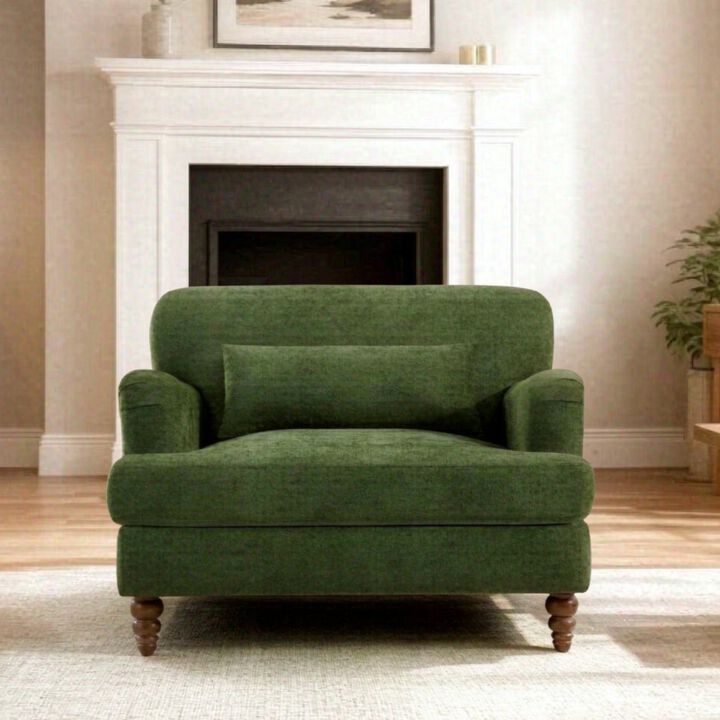 Whisen 40.5" Oversized Accent Chair, Chenille Upholstered Armchair with Lumbar Pillow, Turned Wood Legs for Living Room Bedroom