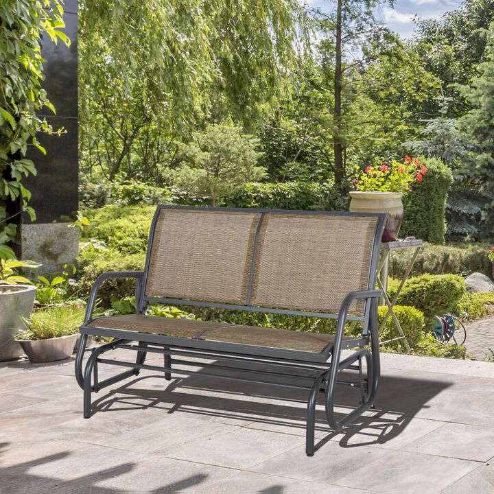 2-Person Outdoor Glider Bench, Patio Double Swing Rocking Chair Loveseat w/Powder Coated Steel Frame