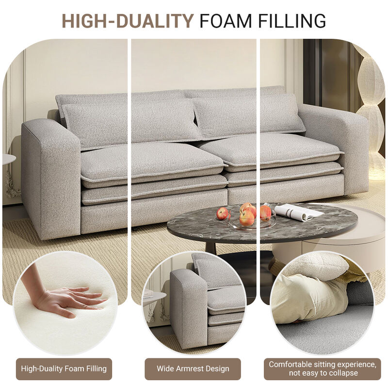 Whisen 93" King Size Sleeper Sofa, 3-Seat Teddy Fabric Convertible Couch with 2 Lumbar Pillows image number 5