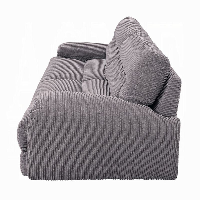 Enzo Loveseat, Rolled Cushioned Armrests, Modern Gray Corduroy Fabric - Benzara - Benzara