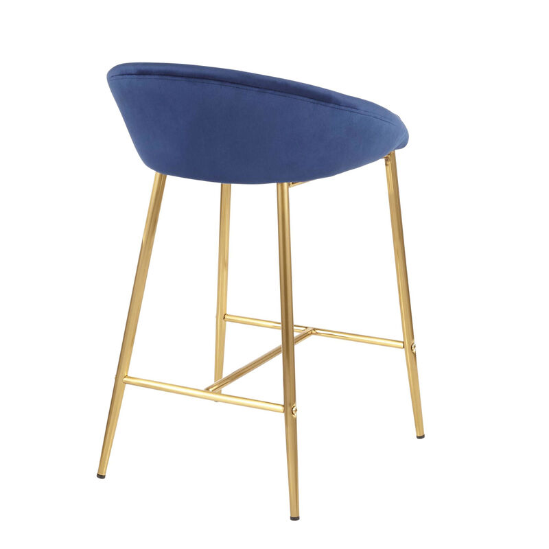 Lumisource Matisse Glam Counter Stool with Gold Metal and Blue Velvet - Set of 2 image number 5