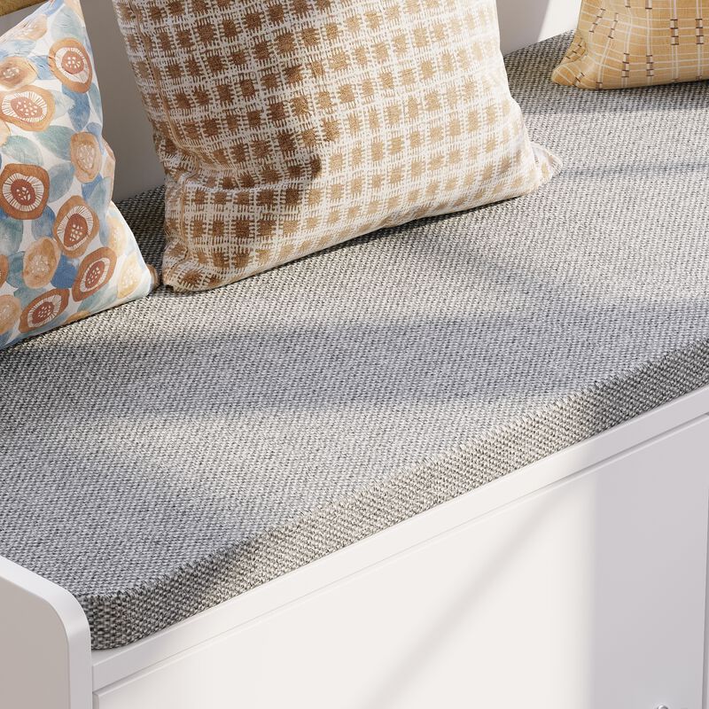 35.8 in. W x 18.1 in. H 8-Pair Shoes White Wood Shoe Storage Bench with 2 Doors and 4-Shelves Storage Compartment